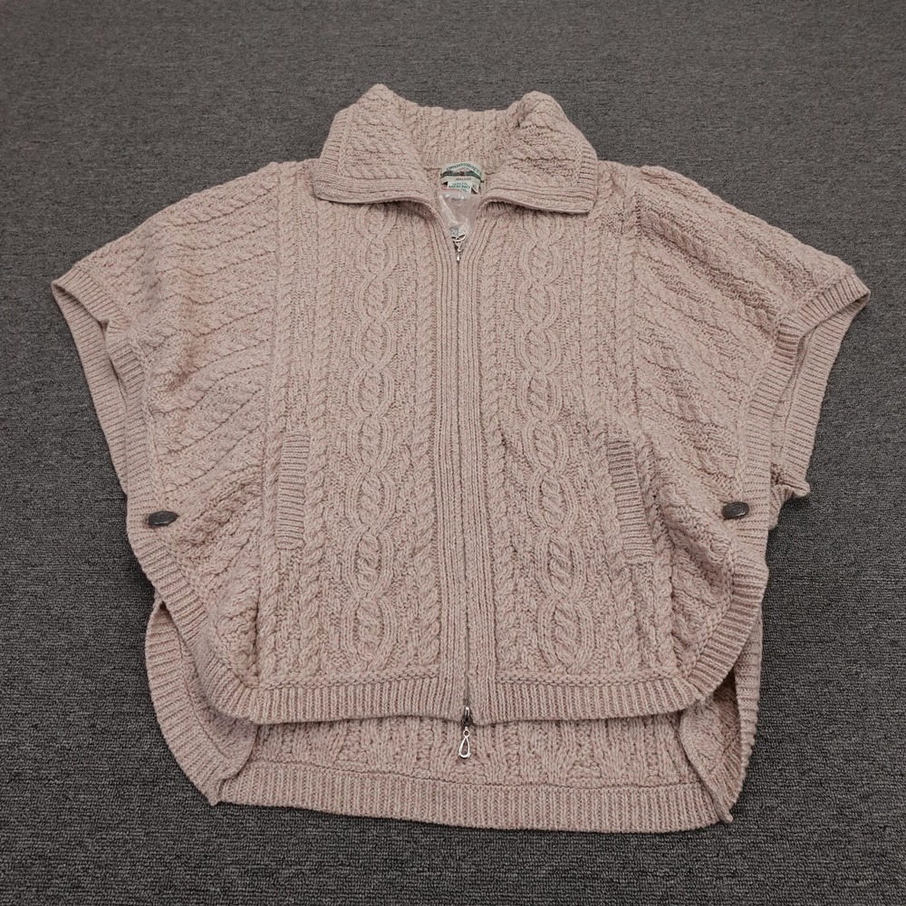 Aran Crafts Cape Sweater Womens XL Beige Merino Wool Cable Knit Full Zip Ireland